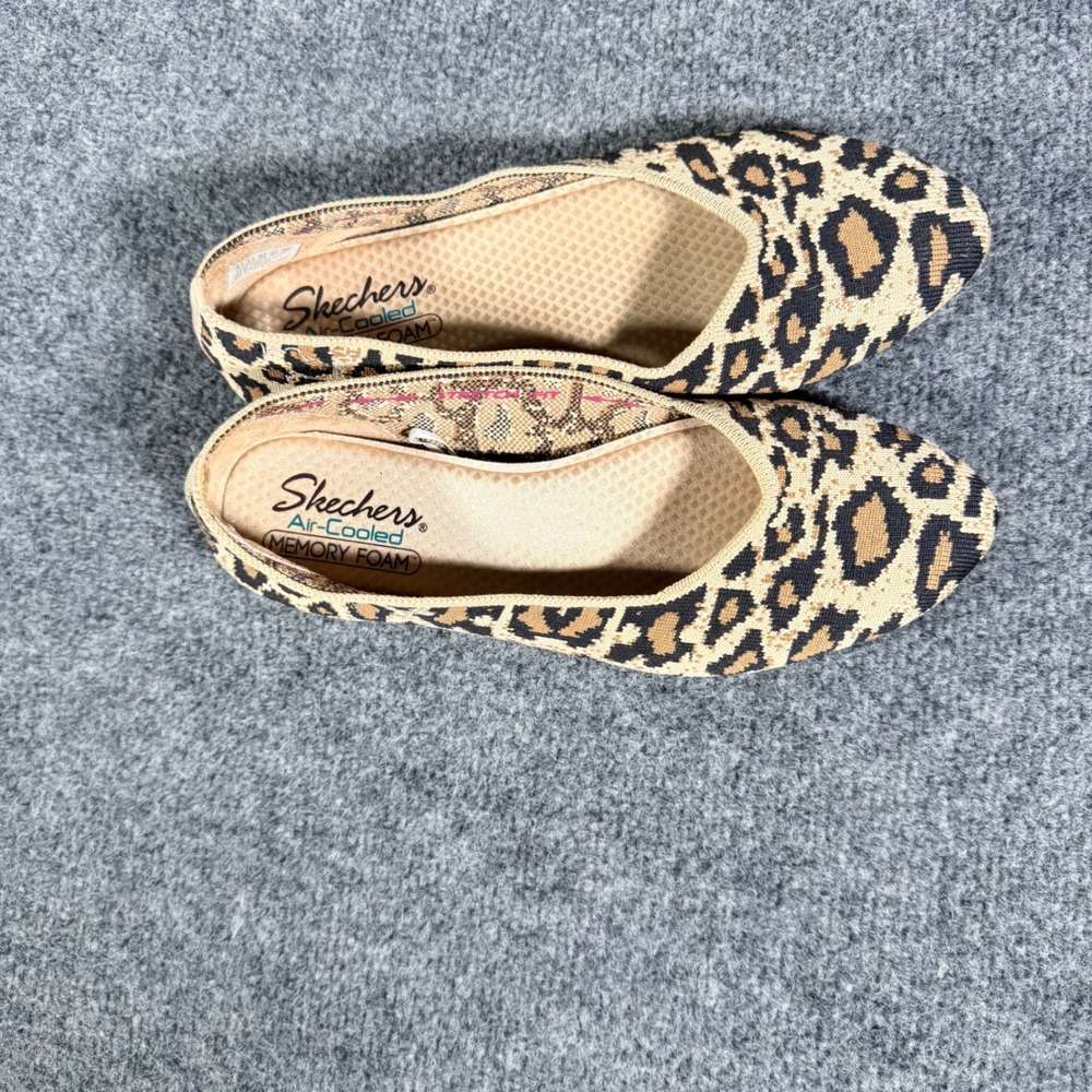 Skechers Cleo Claw-Some Leopard Ballet Flats Memory Foam Size 8.5 Brown Womens